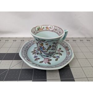 Adams Singapore Bird Turquoise Mini Cup Saucer Lot Wedgewood